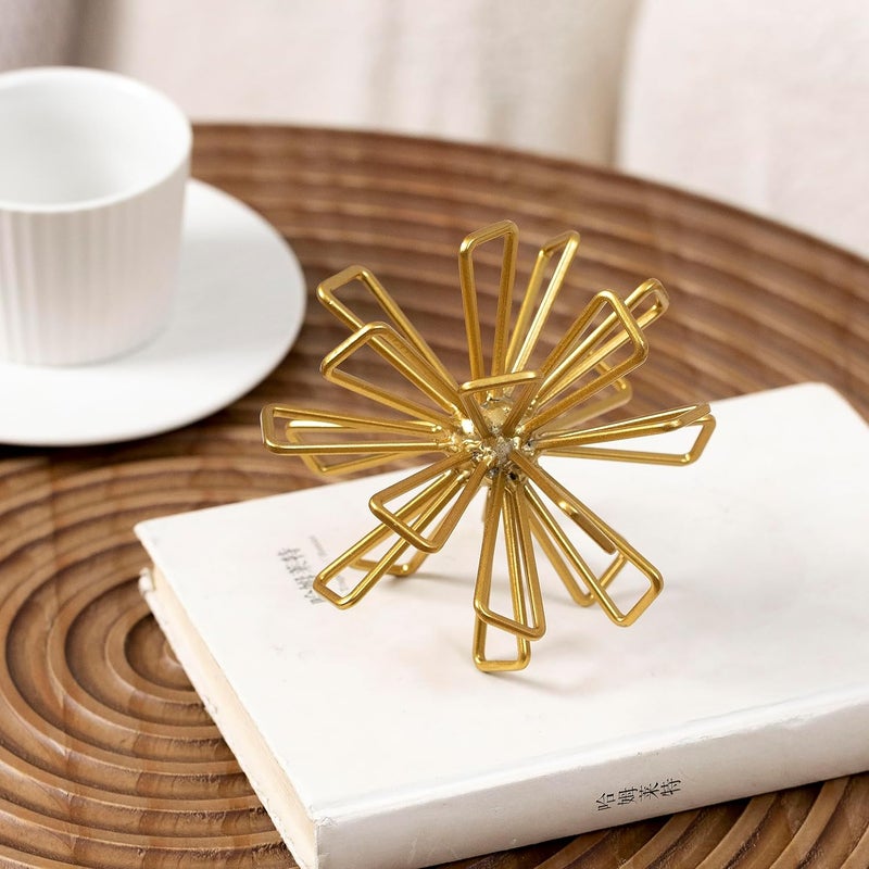 TICKCACY Metal Small Geometric Sculpture, 4.75" Gold Triangular Striking Iron Table Decoration Sphere, 3D Metal Home Table Top Decor Ball, Abstract Decorative Tabletop Orbs for Living Room Office - Image 2